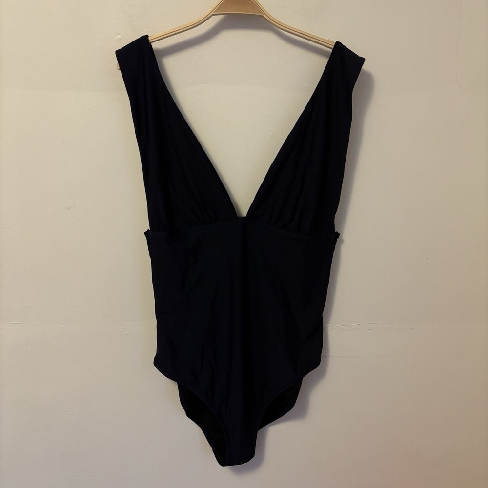 J. Crew Plunge V-neck One-Piece Swimsuit Bathing Suit Blue 16 Vacation Beach